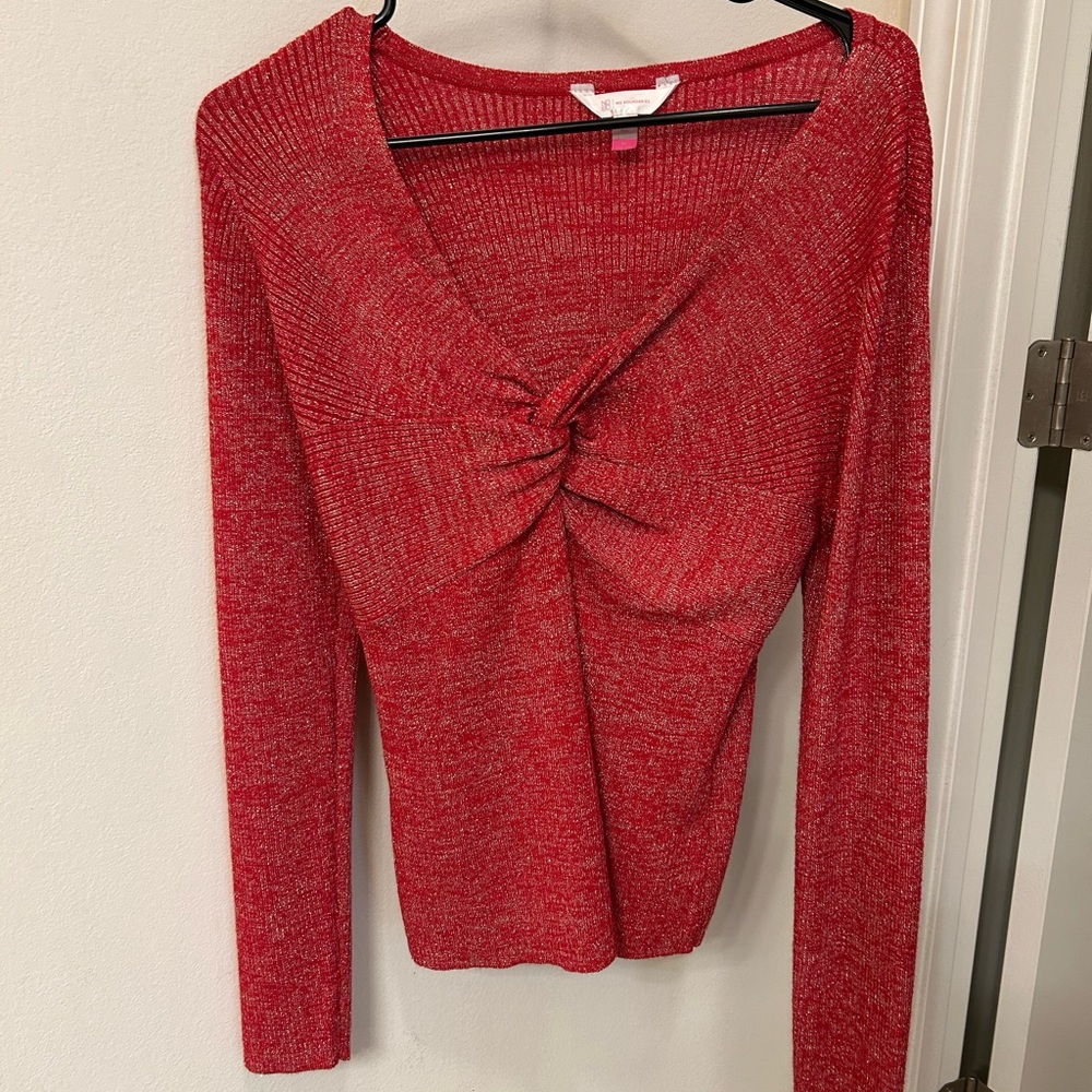 No Boundaries Red Metallic Ribbed Long Sleeve Top XL 15-17